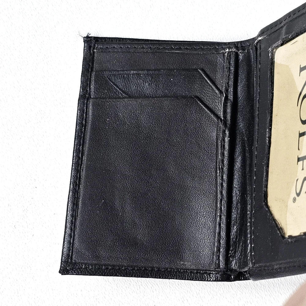 Vintage 80s Rolfs Soft Genuine Leather Black Trifold Wallet Men’s ID Window